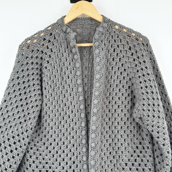 Womens Handmade Crochet Open Front Cardigan Large Open Knit Cottagecore Boho - Picture 2 of 4